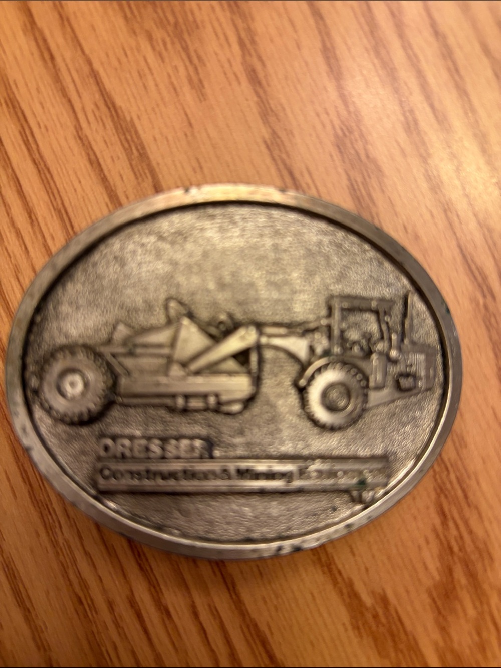 Vintage Silver Metal Construction-Themed Belt Buckle - Dresser Constr. & Mining